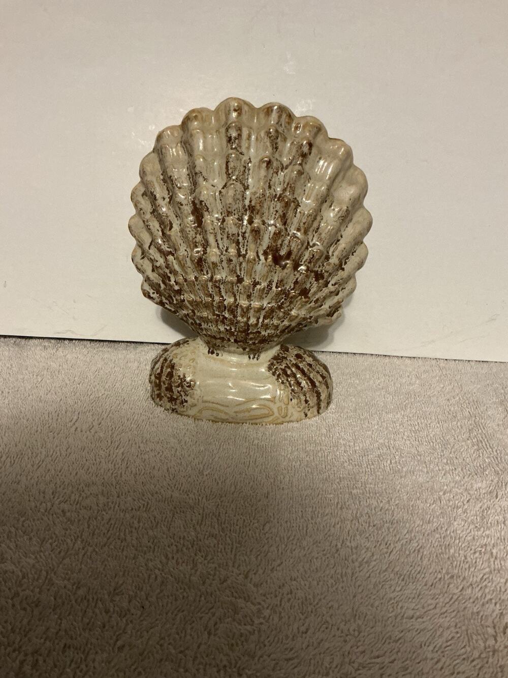 Vintage Ceramic Seashell Vase Mid Century Coastal Fan Shaped Clam Shell